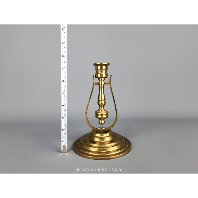 Early 20th Century Vintage Brass Ship Gimbal Candle Holder Nautical Candlestick For Sale - Image 5 of 5