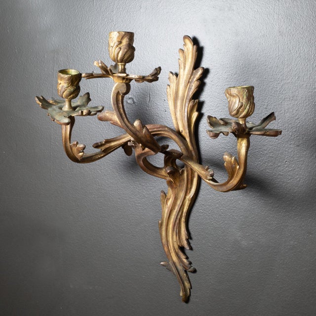 French Pair of Gilt Bronze Sconces, French, Circa 1880-1900 For Sale - Image 3 of 9