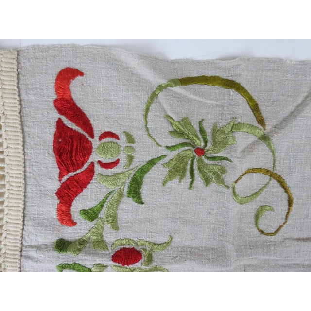 Vintage Arts and Crafts Embroidered Linen Table Runner For Sale - Image 4 of 6