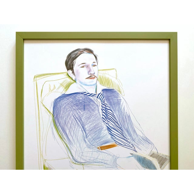 This David Hockney rare vintage 1975 lithograph print custom framed Paris exhibition poster "Jacques De Bascher De...