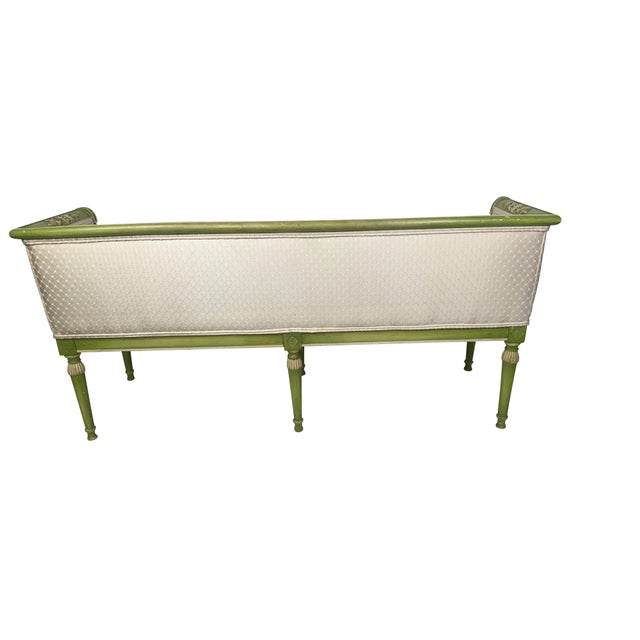 Neoclassical 1930s Pair of Neoclassical Painted Decorated Green Settees With Cream Upholstery For Sale - Image 3 of 11