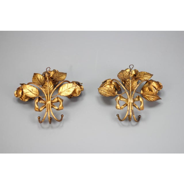 Italian Gilt Metal Rose Coat Hooks, 1960s, Set of 2 For Sale - Image 15 of 18