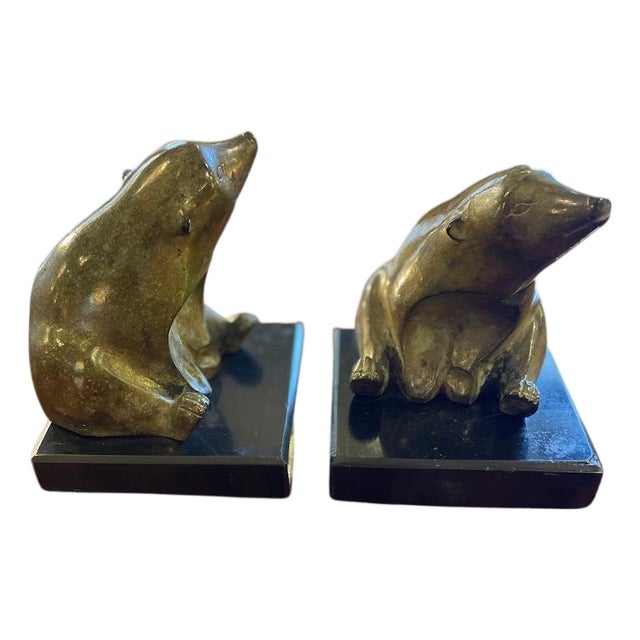 Bronzed Bears Bookends on Marble Bases by Fayral, 1930s, Set of 2 For Sale