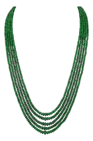 300ct Fine Emerald Beads 5 Line Necklace with 14 kt Yellow Gold Clasp Adjustable