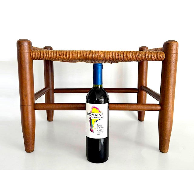 1960s Large Woven Rush Stool With Walnut Wood Frame For Sale - Image 9 of 13
