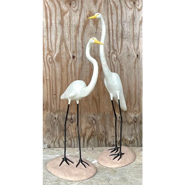 Coastal Vintage Boho Concrete Cranes - a Pair For Sale - Image 3 of 6