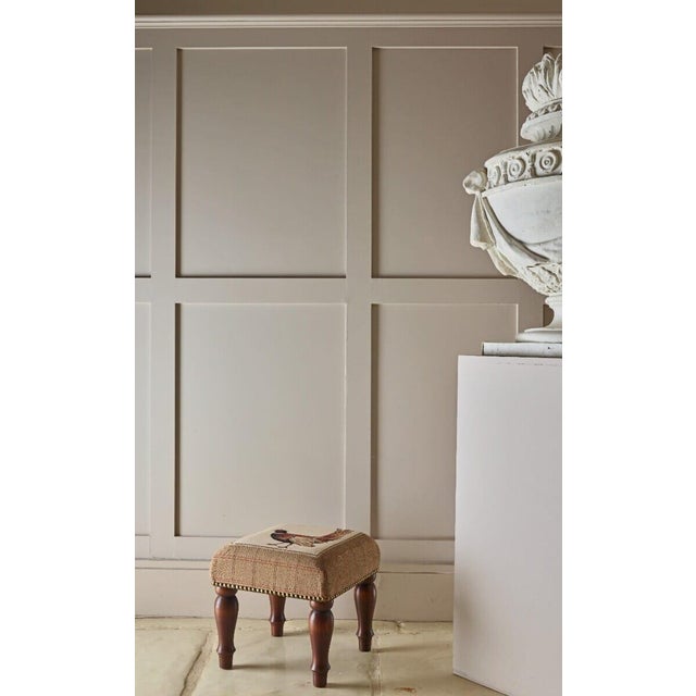 English Fantail Pheasant Right Upholstered Stool With Velvet Sides For Sale - Image 3 of 3