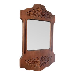 Vintage Wood Carved Floral Wall Mirror For Sale