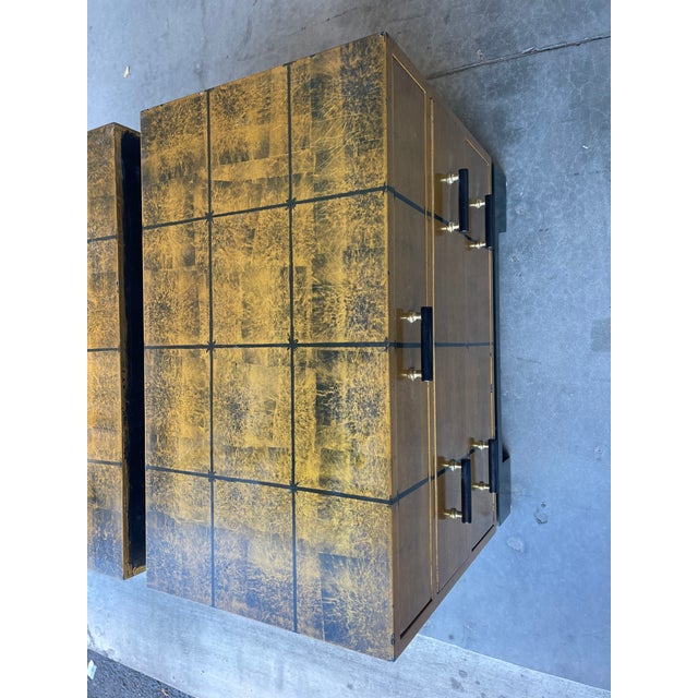 70s Gilt Low Chests / Nightstands, a Pair, in the Style of Karl Springer, Modern Hollywood Regency, Asian Inspired For Sale - Image 15 of 16