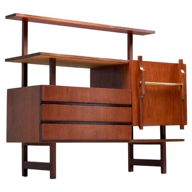 Gold Geometrical Credenza in Wood and Brass, Italy, 1960s For Sale - Image 8 of 8