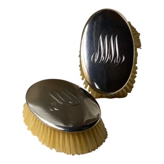 Pair of American Sterling Silver Monogrammed Clothes Brushes - Gentleman's Elegance For Sale