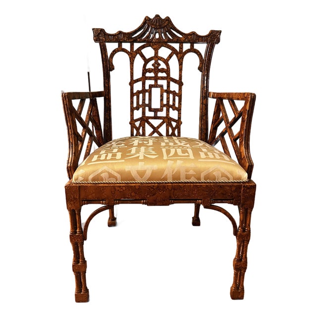 Early to Mid 20th Century Anglo-Chinese Faux Tortoiseshell Lacquer Pagoda Armchair For Sale