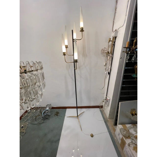 1950s Brass & Opaline Glass Floor Lamp, 1950s For Sale - Image 5 of 11