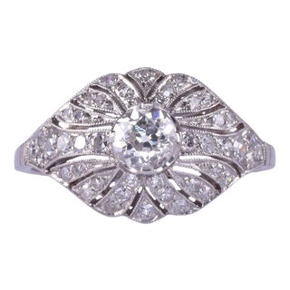 1910s Diamond Filigree Platinum Ring Size 7 For Sale