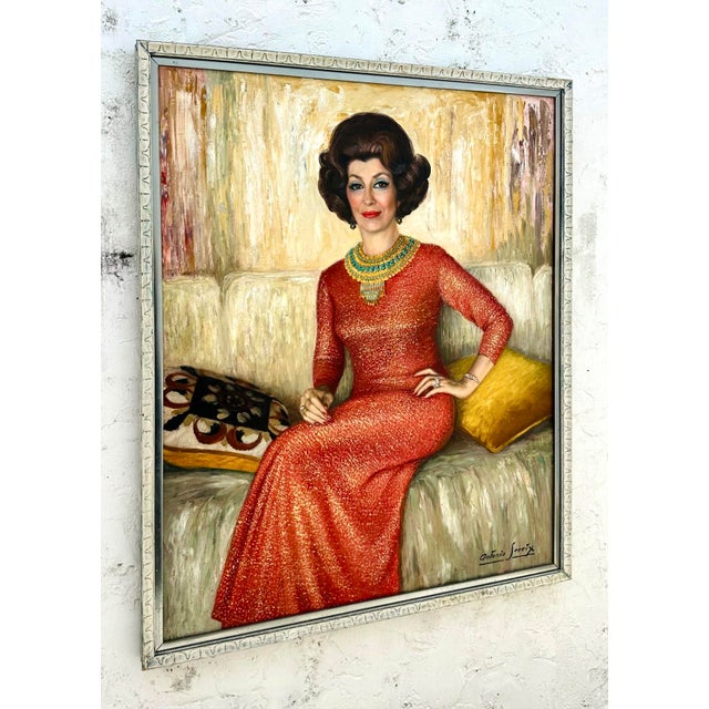 Vintage Regency Monumental 1970s Original Oil Portrait on Canvas | Chairish