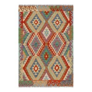 Abstract Kilim Blue Rust Wool Rug - 3'5" X 4'9"