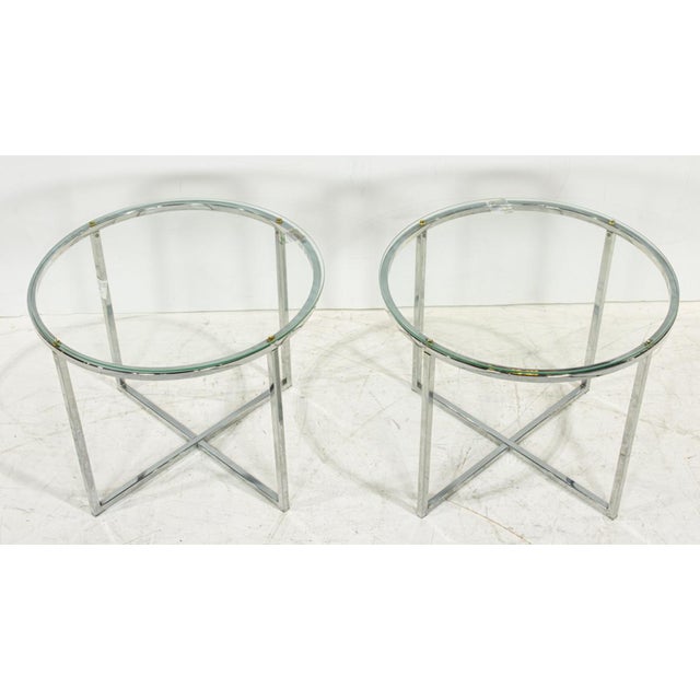 Modern 1960s A Pair of Modern Chrome and Glass Round Side Tables For Sale - Image 3 of 4