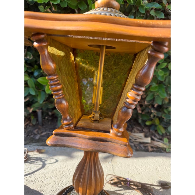 1970s Vintage Matching Wood Table Lamps With Amber Glass Night Lights - a Pair For Sale - Image 5 of 12