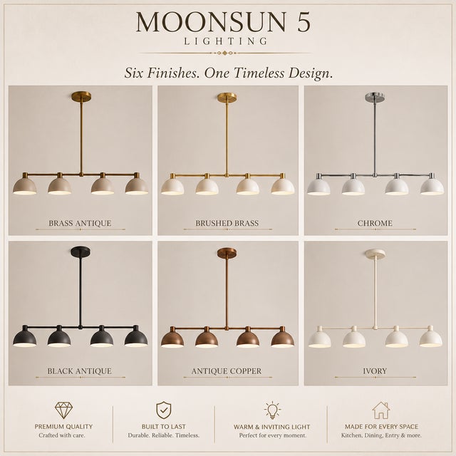 Not Yet Made - Made To Order Modern Linear Chandelier 4 Light, Matte Off White Dome Pendant Light Brass Dining Room Fixture, Kitchen Island Lighting, Minimalist Light For Sale - Image 5 of 12
