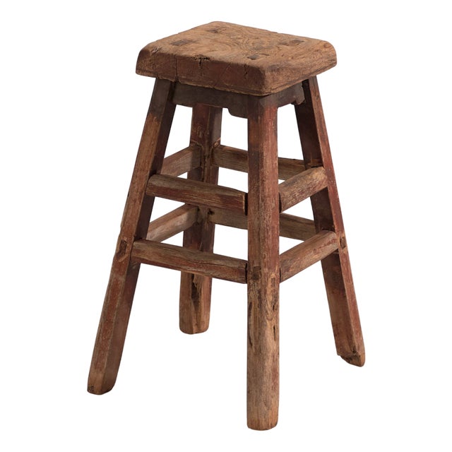Small Antique Stool in Elm, 1900s For Sale