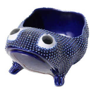 1970s Vintage Large Blue Hobnail Frog Planter in the Style of Jean Roger For Sale