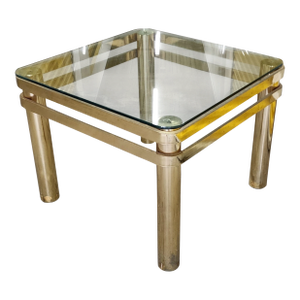 Vintage Brass Hollywood Regency Style Modern Contemporary Glass Top End Table 1 of 2