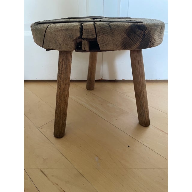 Antique 3 Legged Milking Butcher Stool Reinforced Primitive Iron Straps For Sale - Image 10 of 12