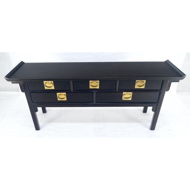 Black Lacquer Asian Inspired Horse Shoe Handles 5 Drawers Rolled Edges Sideboard