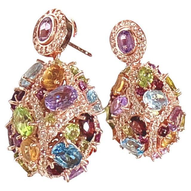Bochic "Capri" Amethyst & Multi Gem Cage Earrings Set In 18K Gold & Gold For Sale - Image 15 of 18