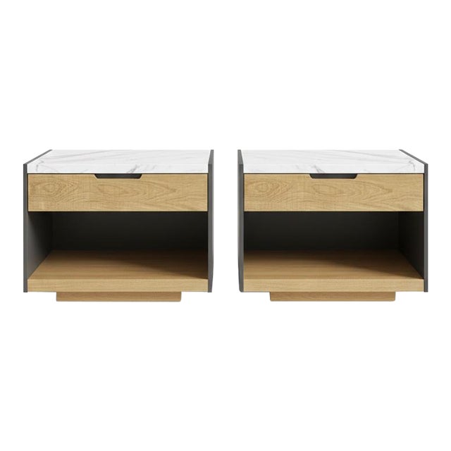Pair of Marble-Top Nightstands For Sale