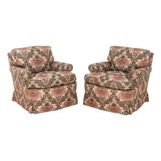 Floral Print Upholstered Easy Armchairs, Pair For Sale