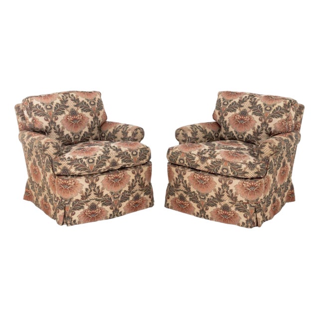 Floral Print Upholstered Easy Armchairs, Pair For Sale