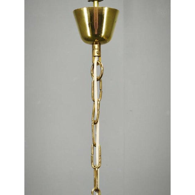 Metal Czech Smoked Glass Globe and Brass Pendant Light, 1970s For Sale - Image 7 of 11