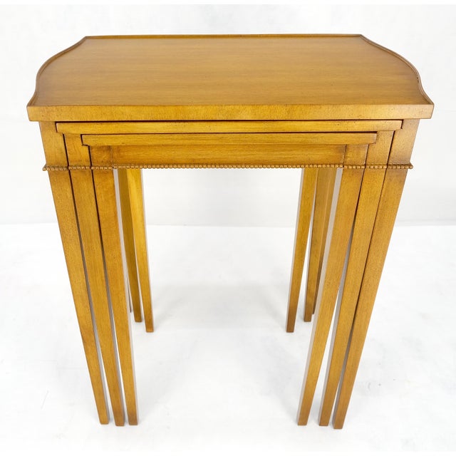 Light American Walnut Gallery Top Tapered Legs Federal Set of 3 Nesting Tables For Sale - Image 12 of 12