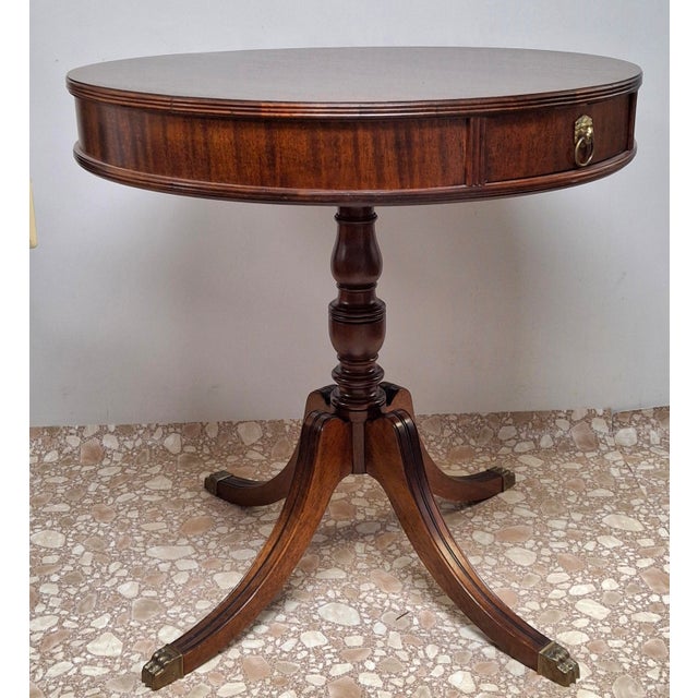 For your consisderation is this Georgian Style Satin Mahogany Single-Drawer Drum Table. Just refinished.