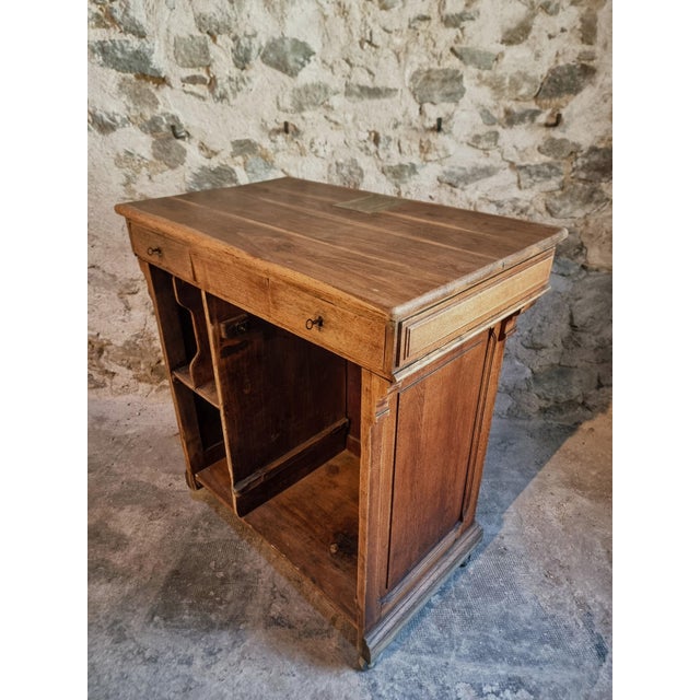 Brown Antique French Oak Shop Counter Kitchen Island on Castors, 1880 For Sale - Image 8 of 18