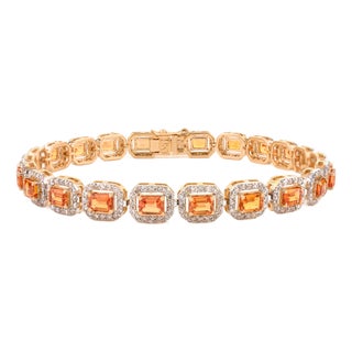 5.53Ct Yellow Sapphire & 2.22Ct Diamond Halo Contemporary Bracelet in 14k Yellow Gold For Sale