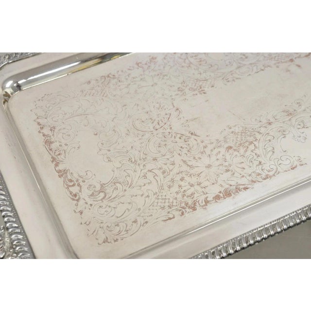 Silver Vintage English Victorian Silver Plated Twin Handle Serving Platter Bar Tray For Sale - Image 8 of 12