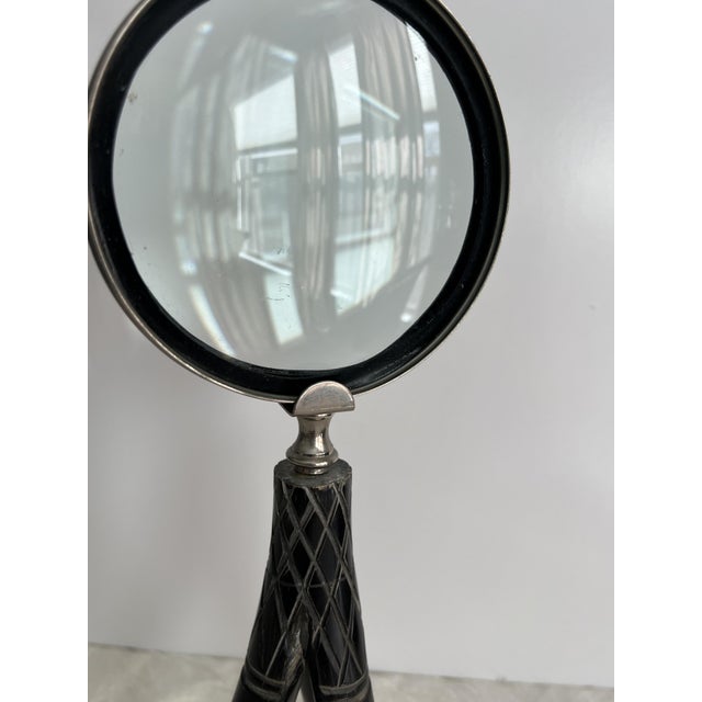 Handsome vintage magnifying glass made from 3 animal horns. Black with tan tips and hand carved cross strikes for...