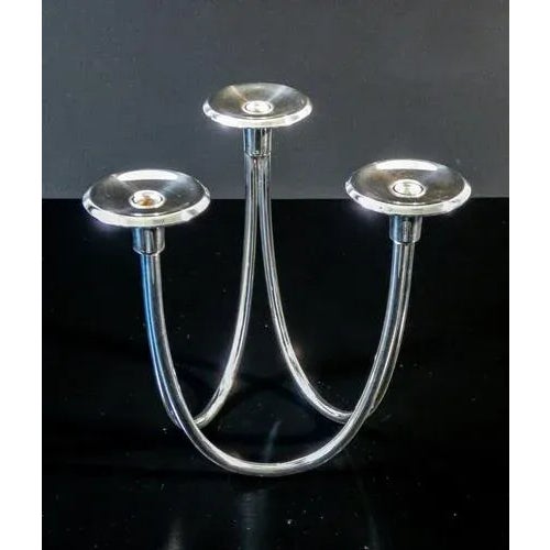3-Light Candlestick in Silver Metal For Sale - Image 3 of 6