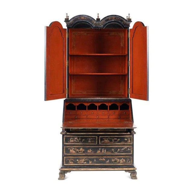 Chinoiserie George II Style Black and Gilt-Japanned Bureau Bookcase, Early 20th Century For Sale - Image 3 of 7