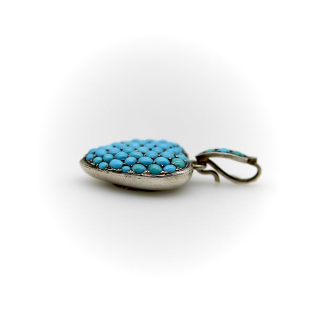 Late 19th Century Victorian Sterling Silver Pave Turquoise Heart-Shape Locket For Sale - Image 4 of 8