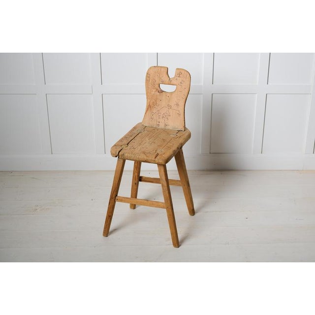 Swedish Folk Art Chair with Hand Carved Graffiti For Sale - Image 5 of 7