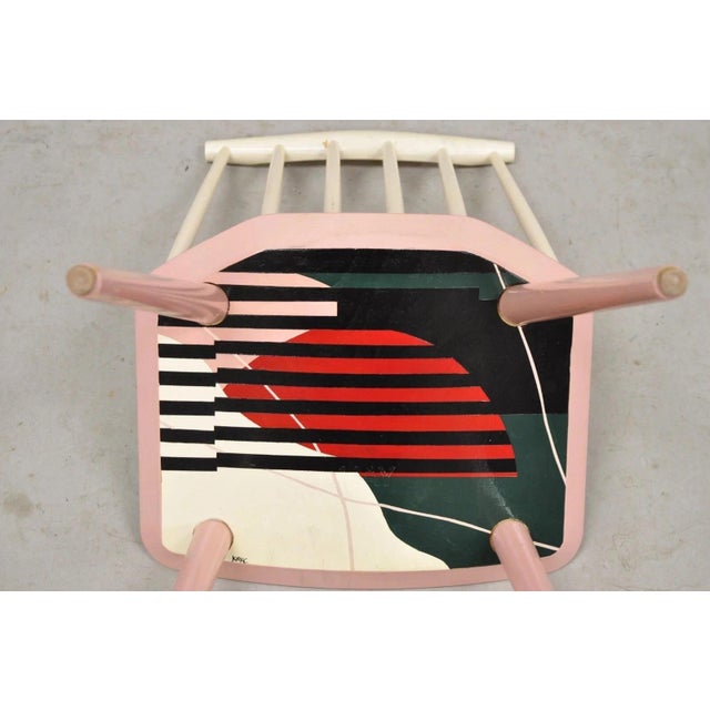 White Late 20th Century Folke Pålsson J77 Dining Side Chair Abstract Hand Painted Signed Kmac by Hay For Sale - Image 8 of 12