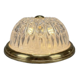 Mid-Century Modern Glass and Brass Flush Mount Light, 1960s For Sale