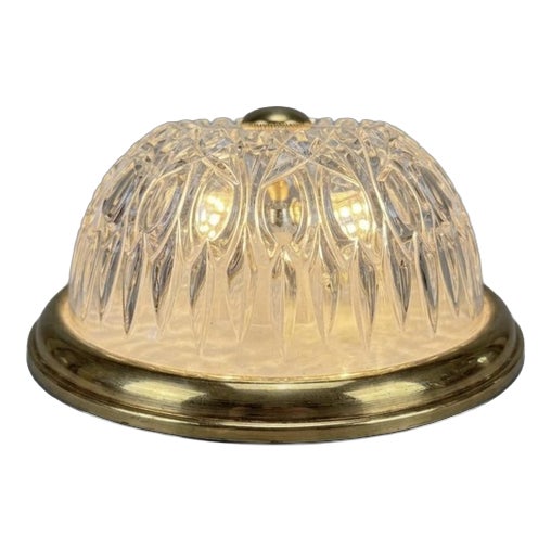 Mid-Century Modern Glass and Brass Flush Mount Light, 1960s For Sale