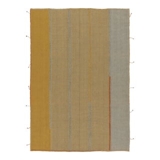 Rug & Kilim Contemporary Rez Kilim Flatweave Rug With Gold & Gray Striped Design For Sale