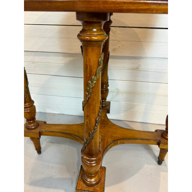 Cinnamon Vintage Bronze Ormolu-Mounted Oval Marquetry End or Side Table, C. 1940s For Sale - Image 8 of 12