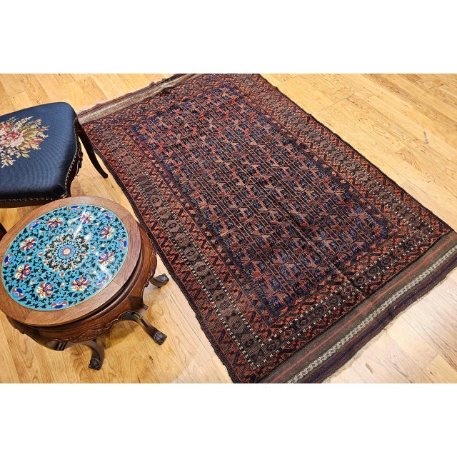 Vintage Baluch Tribal Area Rug in Allover Geometric Pattern in Navy Blue, Brown, Dark Red For Sale - Image 10 of 18