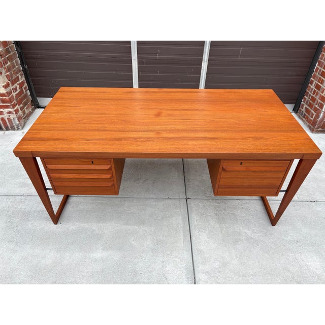 Wood Kai Kristiansen Executive Teak Desk Model 70 For Sale - Image 7 of 12